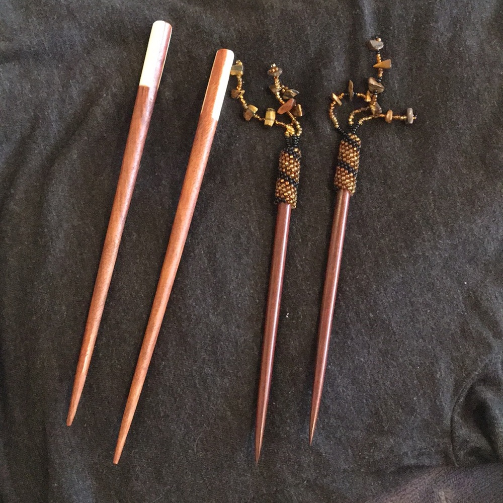 Two pairs of chopstick style hair pins